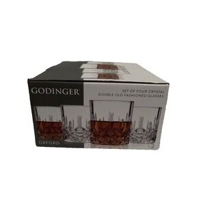 NEW Godinger Oxford Crystal Double Old-fashioned Glasses Set‎ Of 4 In Box
